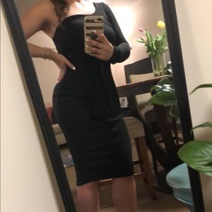 Black bow detail on sleeve midi dress